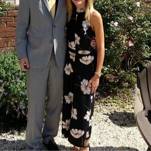 Floral Semi-Formal High Neck Tie Jumpsuit